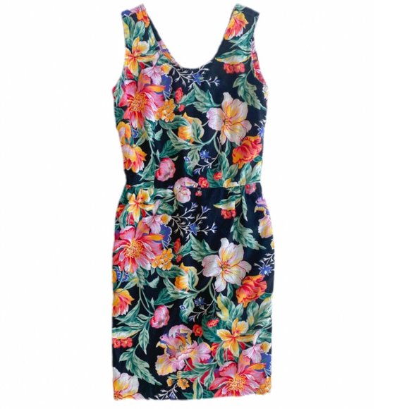 Dresses & Skirts - Vintage Handmade Black Floral Print Sheath Dress | No Size Label